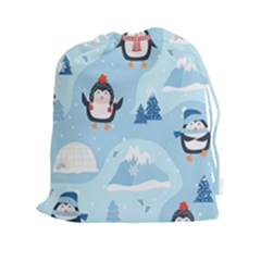 Christmas Seamless Pattern With Penguin Drawstring Pouch (2xl) by Vaneshart