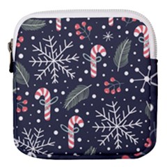 Holiday Seamless Pattern With Christmas Candies Snoflakes Fir Branches Berries Mini Square Pouch by Vaneshart