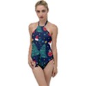 Colorful Funny Christmas Pattern Go with the Flow One Piece Swimsuit View1