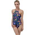 Colorful Funny Christmas Pattern Go with the Flow One Piece Swimsuit View1