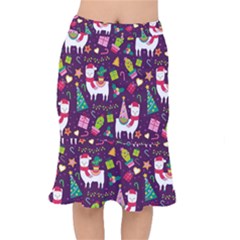 Colorful Funny Christmas Pattern Short Mermaid Skirt by Vaneshart