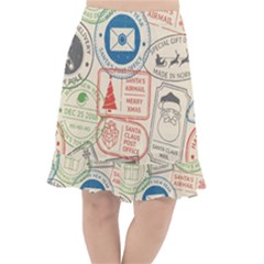 Christmas Postal Pattern Fishtail Chiffon Skirt by Vaneshart