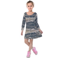 Surface Texture Print Kids  Long Sleeve Velvet Dress by dflcprintsclothing