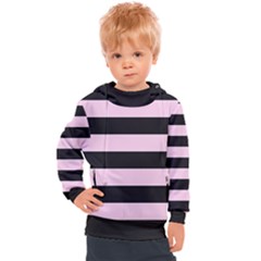Black And Light Pastel Pink Large Stripes Goth Mime French Style Kids  Hooded Pullover by genx