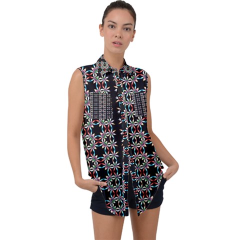 Illustrations Texture Sleeveless Chiffon Button Shirt by Mariart