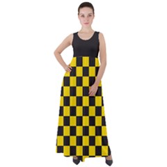 Checkerboard Pattern Black And Yellow Ancap Libertarian Empire Waist Velour Maxi Dress by snek