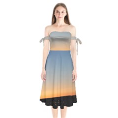 Photo Coucher Du Soleil Bleu/orange Shoulder Tie Bardot Midi Dress by kcreatif