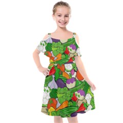 Vegetables Bell Pepper Broccoli Kids  Cut Out Shoulders Chiffon Dress by HermanTelo