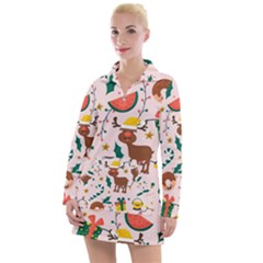 Colorful Funny Christmas Pattern Merry Xmas Women s Long Sleeve Casual Dress by Vaneshart