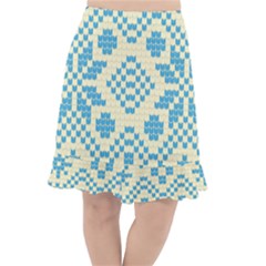Beautiful Knitted Christmas Pattern Blue White Fishtail Chiffon Skirt by Vaneshart