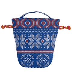Beautiful Knitted Christmas Pattern Drawstring Bucket Bag by Vaneshart