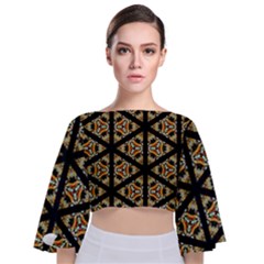 Pattern Stained Glass Triangles Tie Back Butterfly Sleeve Chiffon Top by HermanTelo