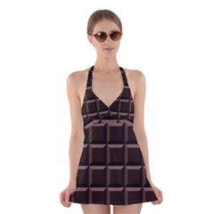 Dark Chocolate Seamless Pattern Sweet Texture Halter Dress Swimsuit  by Wegoenart