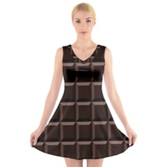 Dark Chocolate Seamless Pattern Sweet Texture V-neck Sleeveless Dress by Wegoenart