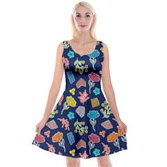 Pattern With Paper Flowers Reversible Velvet Sleeveless Dress by Wegoenart