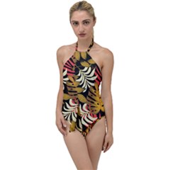 Original Seamless Tropical Pattern With Bright Reds Yellows Go With The Flow One Piece Swimsuit by Wegoenart