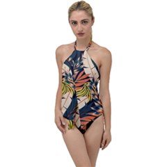 Original Seamless Tropical Pattern With Bright Orange Flowers Go With The Flow One Piece Swimsuit by Wegoenart
