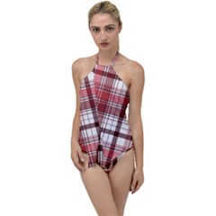 Red Abstract Check Textile Seamless Pattern Go With The Flow One Piece Swimsuit by Wegoenart