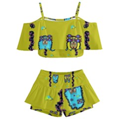 Peace People Hippie Friends And Free Living Fauna Kids  Off Shoulder Skirt Bikini by pepitasart