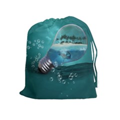 Awesome Light Bulb With Tropical Island Drawstring Pouch (xl) by FantasyWorld7