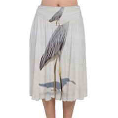 Beach Heron Bird Velvet Flared Midi Skirt by TheLazyPineapple