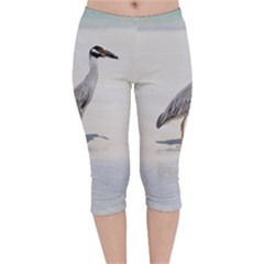 Beach Heron Bird Velvet Capri Leggings  by TheLazyPineapple
