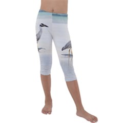 Beach Heron Bird Kids  Lightweight Velour Capri Leggings  by TheLazyPineapple