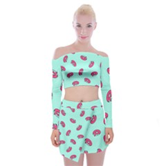 Donuts Pattern Food Colourful Off Shoulder Top With Mini Skirt Set by Vaneshart