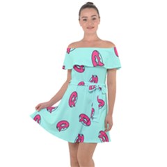 Donuts Pattern Food Colourful Off Shoulder Velour Dress by Vaneshart
