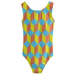 Cube Hexagon Pattern Yellow Blue Kids  Cut-out Back One Piece Swimsuit by Vaneshart