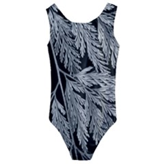 Fern Leaves Foliage Black And White Kids  Cut-out Back One Piece Swimsuit by Vaneshart