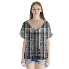 Architecture Structure Glass Metal V-neck Flutter Sleeve Top by Vaneshart