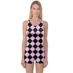 Block Fiesta - Blush Pink & Black One Piece Boyleg Swimsuit by FashionBoulevard
