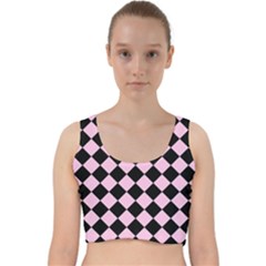 Block Fiesta - Blush Pink & Black Velvet Racer Back Crop Top by FashionBoulevard