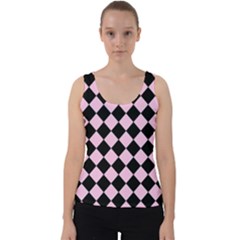Block Fiesta - Blush Pink & Black Velvet Tank Top by FashionBoulevard