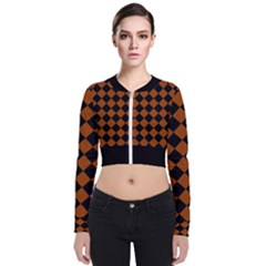 Block Fiesta - Burnt Orange & Black Long Sleeve Zip Up Bomber Jacket by FashionBoulevard