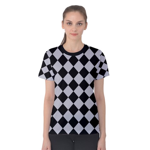 Block Fiesta - Cloudy Grey & Black Women s Cotton Tee by FashionBoulevard