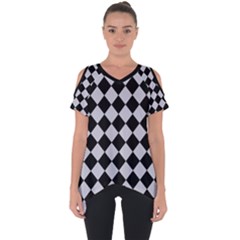 Block Fiesta - Cloudy Grey & Black Cut Out Side Drop Tee by FashionBoulevard