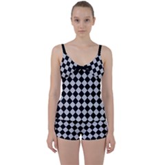 Block Fiesta - Cloudy Grey & Black Tie Front Two Piece Tankini by FashionBoulevard