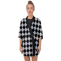 Block Fiesta - Cloudy Grey & Black Half Sleeve Chiffon Kimono by FashionBoulevard