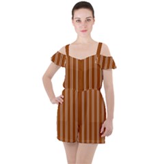 Nice Stripes - Burnt Orange Ruffle Cut Out Chiffon Playsuit by FashionBoulevard