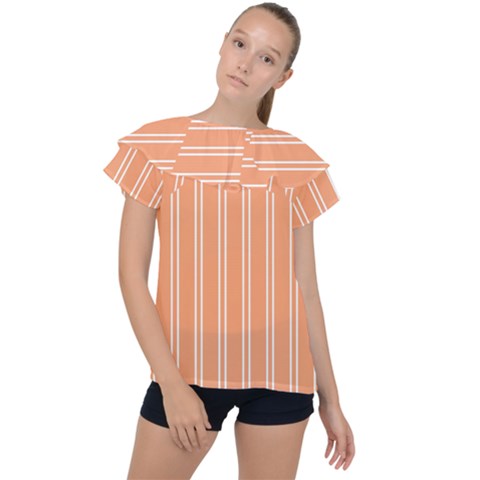 Nice Stripes - Cantaloupe Orange Ruffle Collar Chiffon Blouse by FashionBoulevard