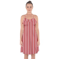 Nice Stripes - Indian Red Ruffle Detail Chiffon Dress by FashionBoulevard
