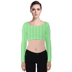 Nice Stripes - Mint Green Velvet Long Sleeve Crop Top by FashionBoulevard
