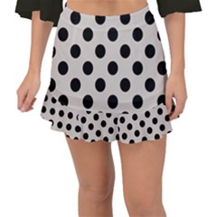 Polka Dots - Black On Abalone Grey Fishtail Mini Chiffon Skirt by FashionBoulevard