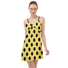 Polka Dots - Black On Blonde Yellow Summer Time Chiffon Dress by FashionBoulevard