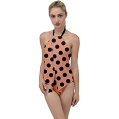 Polka Dots - Black On Cantaloupe Orange Go With The Flow One Piece Swimsuit by FashionBoulevard