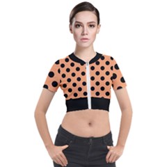 Polka Dots - Black On Cantaloupe Orange Short Sleeve Cropped Jacket by FashionBoulevard