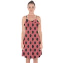 Polka Dots Black On Indian Red Ruffle Detail Chiffon Dress View1