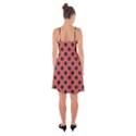 Polka Dots Black On Indian Red Ruffle Detail Chiffon Dress View2